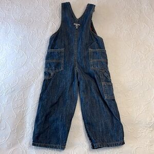 OSHKOSH B'GOSH Red & Navy Plaid Flannel Lined Denim‎ Overalls 24 Months